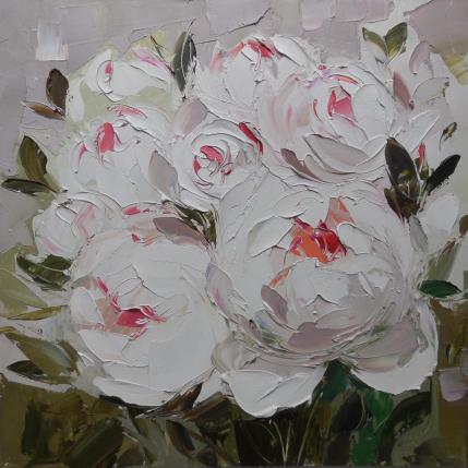 Peinture White peonies par Lunetskaya Elena | Tableau Figuratif Huile