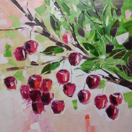 Peinture cherry branch par Lunetskaya Elena | Tableau Figuratif Huile