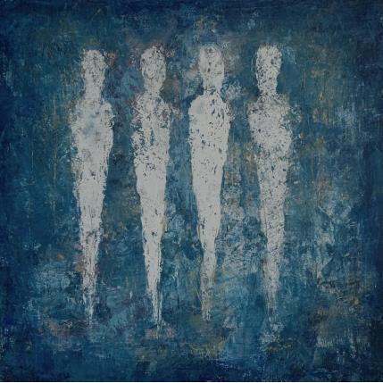 Peinture Les êtres d'azur par Rocco Sophie | Tableau Art Singulier Acrylique, Collage, Sable