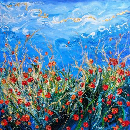 Peinture Envolée de coquelicots par Amblard Florence | Tableau Impressionnisme Acrylique Nature, Paysages