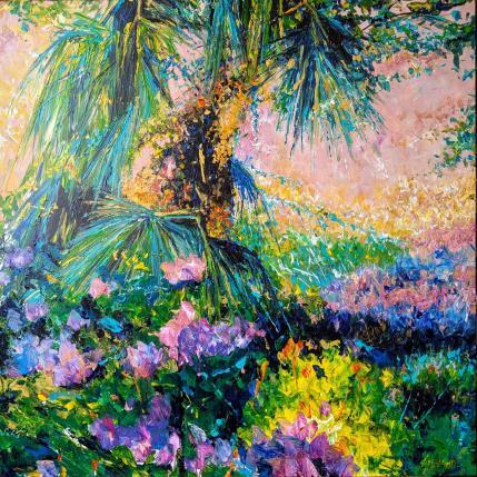Peinture Fleurs de palmier et de rhododendron par Amblard Florence | Tableau Impressionnisme Acrylique Nature, Paysages