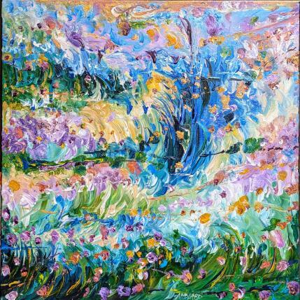 Peinture Fleurs parmi les roseaux par Amblard Florence | Tableau Impressionnisme Acrylique Nature, Paysages