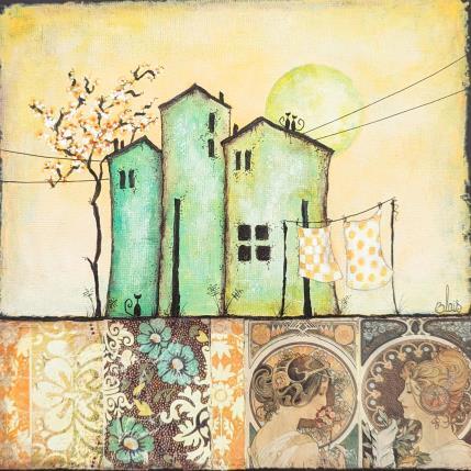 Gemälde Soleil d'automne von Blais Delphine | Gemälde Naive Kunst Acryl, Collage Landschaften, Pop-Ikonen