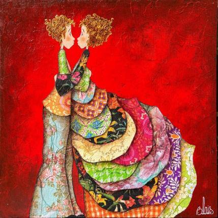 Peinture Fleur et Pierrot par Blais Delphine | Tableau Figuratif Acrylique, Collage Scènes de vie