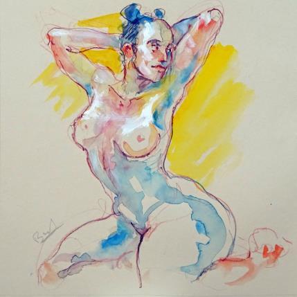 Peinture Méline pin-up par Brunel Sébastien | Tableau Figuratif Aquarelle Nu
