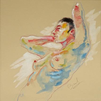 Peinture Genna mains derrière la tête par Brunel Sébastien | Tableau Figuratif Aquarelle Nu