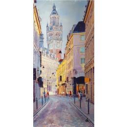 Painting Lumière rue Lepelletier by Rigaux Régis | Painting Figurative Oil Urban