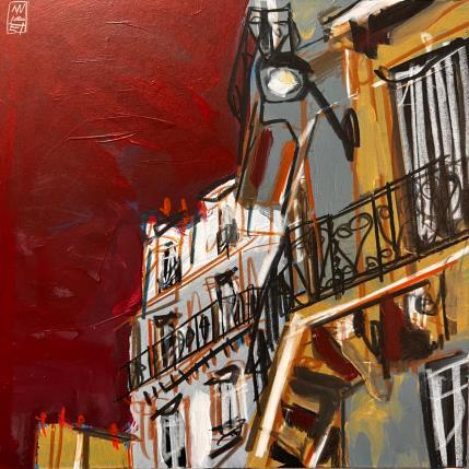 Peinture Paris nuit par Anicet Olivier | Tableau Figuratif Acrylique, Pastel Architecture, Urbain