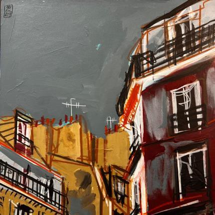 Peinture Derrière la fenêtre, l'amoureux par Anicet Olivier | Tableau Figuratif Acrylique, Pastel Architecture, Urbain