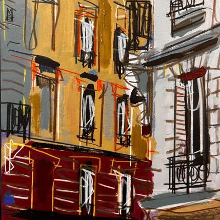 Peinture La nuit sonne à notre façade par Anicet Olivier | Tableau Figuratif Acrylique, Pastel Architecture, Urbain