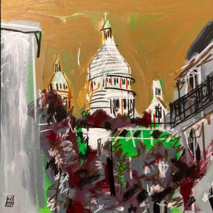 Gemälde Un dimanche à Montmartre von Anicet Olivier | Gemälde Figurativ Acryl, Pastell Architektur, Urban