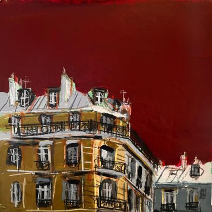 Peinture L'automne sonne à notre façade  par Anicet Olivier | Tableau Figuratif Acrylique, Pastel Architecture, Urbain