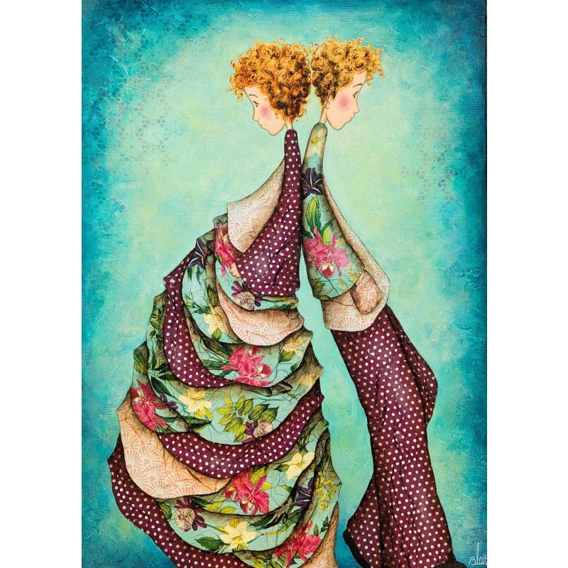 Peinture Ninon et Ernest par Blais Delphine | Tableau Art naïf Acrylique, Collage, Encre Portraits