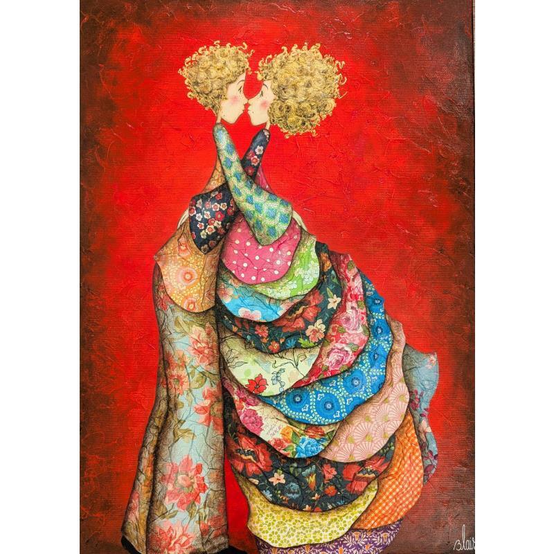 Peinture Suzon et Lucien par Blais Delphine | Tableau Art naïf Acrylique, Collage, Encre Portraits