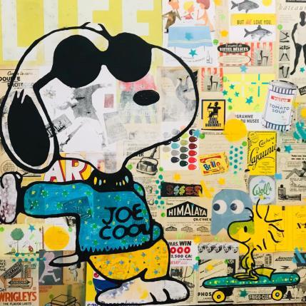Peinture Snoopy et Woodstock skate vintage par Kikayou | Tableau Pop-art Acrylique, Collage, Graffiti Icones Pop