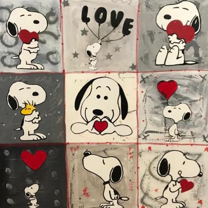 Peinture snoopy love by 9 par Kikayou | Tableau Pop-art Acrylique, Collage, Graffiti