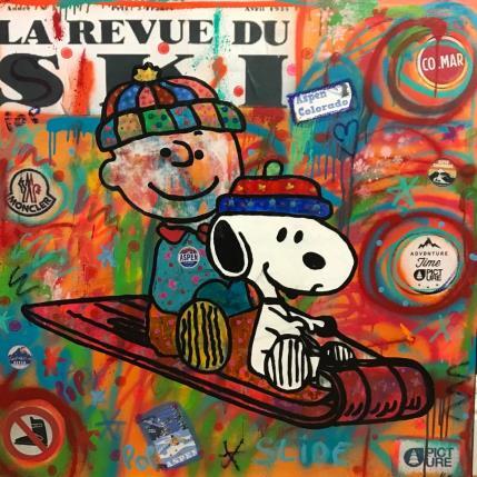 Peinture snoopy et charlie brown font de la luge  par Kikayou | Tableau Pop-art Acrylique, Collage, Graffiti