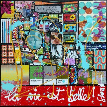 Peinture La vie est Belle par Costa Sophie | Tableau Pop-art Acrylique, Collage, Upcycling