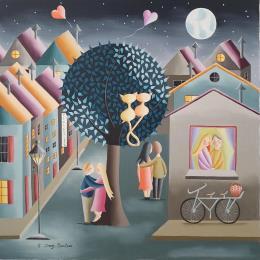 Peinture Hotel Cupidon par Davy Bouttier Elisabeth | Tableau Art naïf Huile Scènes de vie