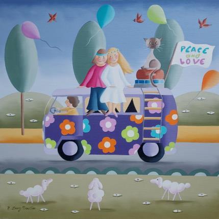 Peinture Peace and Love par Davy Bouttier Elisabeth | Tableau Art naïf Huile Scènes de vie