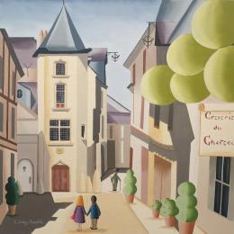 Peinture Angers, Rue St Aignan par Davy Bouttier Elisabeth | Tableau Art naïf Huile Architecture