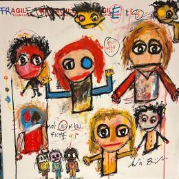 Gemälde MOI JE M'EN FICHE von Zaïdi Larbi | Gemälde Art brut Acryl, Pastell, Posca