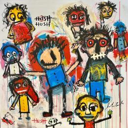 Gemälde HUSH 1 von Zaïdi Larbi | Gemälde Art brut Acryl, Pastell, Posca Porträt