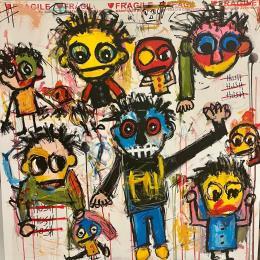 Gemälde HUSH 2 von Zaïdi Larbi | Gemälde Art brut Acryl, Pastell, Posca Porträt