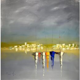 Peinture Barques et chenal par Klein Bruno | Tableau Figuratif Huile Marine