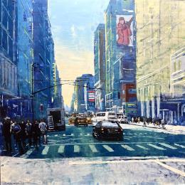 Painting Sunny 7th Avenue by Faveau Adrien | Painting Figurative Oil Urban