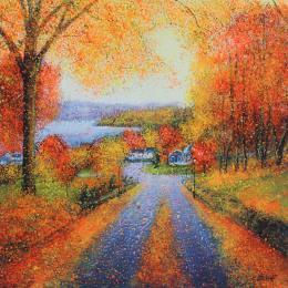 Peinture Les couleurs d'une ville en automne par Dessapt Elika | Tableau Impressionnisme Acrylique, Sable