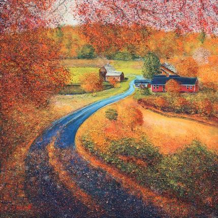 Peinture Chemin d'automne par Dessapt Elika | Tableau Impressionnisme Acrylique, Sable