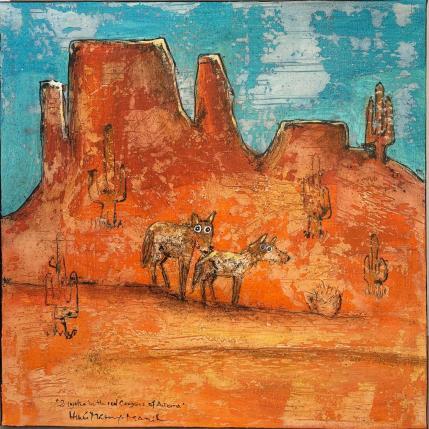 Peinture Two Coyotes in the Red Canyons of Arizona par Maury Hervé | Tableau Art Singulier Animaux