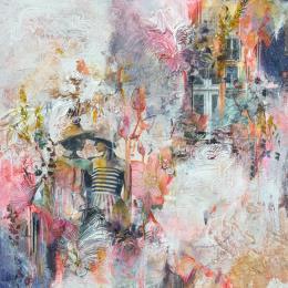 Peinture Les jumelles cosmiques par Bergeron Marie-Josée | Tableau Surréalisme Acrylique, Collage, Huile