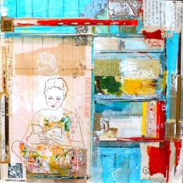 Painting Etat Sauvage by Sablyne | Painting Raw art Acrylic, Cardboard, Gluing, Gold leaf, Ink, Paper, Pastel, Pigments, Upcycling, Wood Life style, Portrait