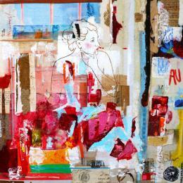 Painting Firefly Circus by Sablyne | Painting Raw art Acrylic, Cardboard, Gluing, Gold leaf, Ink, Paper, Pastel, Pigments, Upcycling, Wood Life style, Portrait