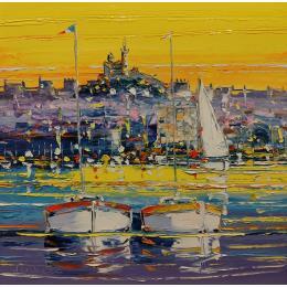 Pintura Le soir arrive, Marseille por Corbière Liisa | Pintura Figurative Oil Landscapes