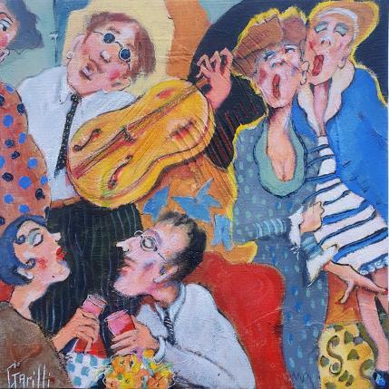 Peinture Retrouvailles sur notes jazzy par Garilli Nicole | Tableau Figuratif Acrylique Scènes de vie