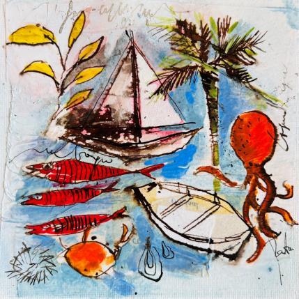 Peinture Poulpeet crabe par Colombo Cécile | Tableau Art naïf Acrylique, Aquarelle, Collage, Encre, Pastel Nature, Paysages, Scènes de vie