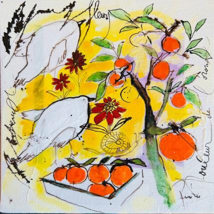 Peinture Les 2 colombes par Colombo Cécile | Tableau Art naïf Acrylique, Aquarelle, Collage, Encre, Pastel Nature, Paysages, Scènes de vie