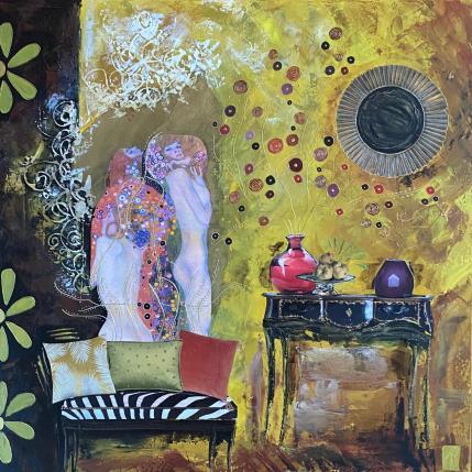 Peinture Traits féminins  par Romanelli Karine | Tableau Figuratif Acrylique, Collage, Feuille d'or, Papier, Pastel, Posca Nu, Scènes de vie