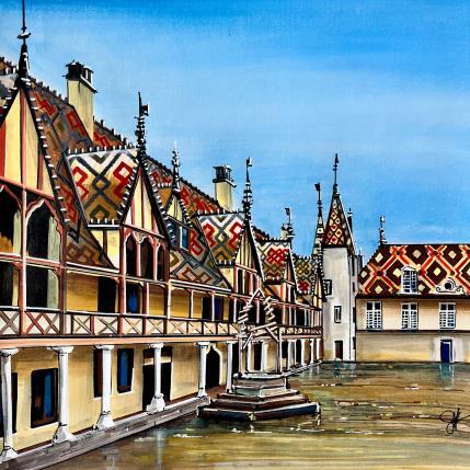 Peinture La cour des hospices de Beaune par Touras Sophie-Kim  | Tableau Réalisme Huile Natures mortes