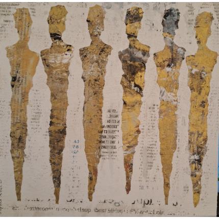 Peinture Les Poètes par Rocco Sophie | Tableau Art Singulier Acrylique, Collage, Feuille d'or, Papier, Sable