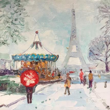 Peinture Le manège dans la neige  par Dontu Grigore | Tableau Figuratif Huile Urbain