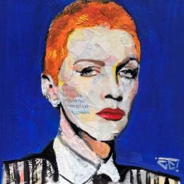 Pintura Annie Lennox Eurythmics por G.C.Popartist | Pintura Pop-art Acrylic, Gluing, Ink, Oil, Paper, Upcycling Music, Pop icons, Portrait