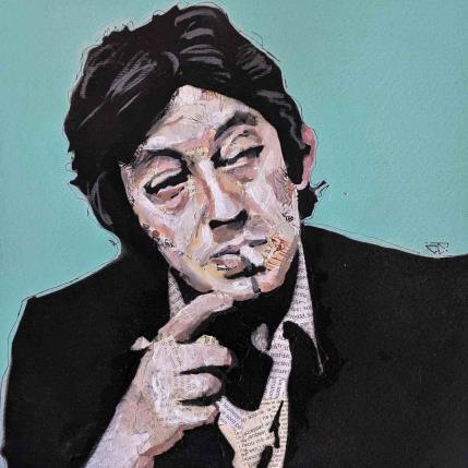 Peinture Serge Gainsbourg par G.C.Popartist | Tableau Pop-art Acrylique, Collage, Encre, Huile, Papier, Upcycling Icones Pop, Musique, Portraits