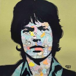 Pintura Mick Jagger The Rolling Stones por G.C.Popartist | Pintura Pop-art Acrylic, Gluing, Paper, Upcycling Music, Pop icons, Portrait