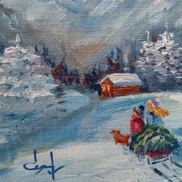 Peinture On rentre au chalet  par Degabriel Véronique | Tableau Réalisme Huile Nature, Paysages