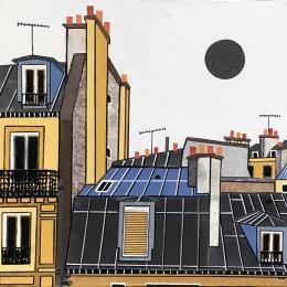 Painting Le jour se lève by Lovisa | Painting Figurative Acrylic, Gluing, Paper, Posca, Upcycling Urban