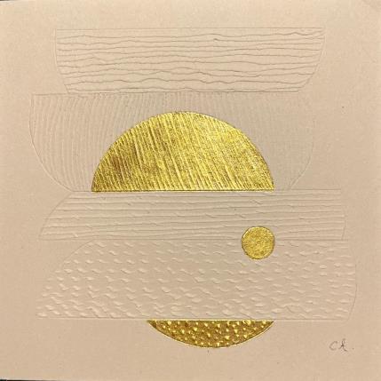 Peinture Moonlght Beach par Caitrin Alexandre | Tableau Abstrait Encre, Feuille d'or, Papier Minimaliste, Paysages